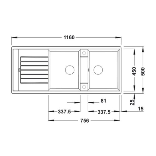 kích thước của Chậu đá Hafele Blancozia màu xám 8S 565.76.959