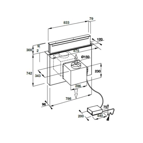 Kích thước Máy hút khử mùi âm bàn Hafele 539.81.065