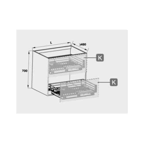 Kích thước bộ rổ kéo đựng chén đĩa gắn cánh rộng 800 Verona Hafele 549.03.155