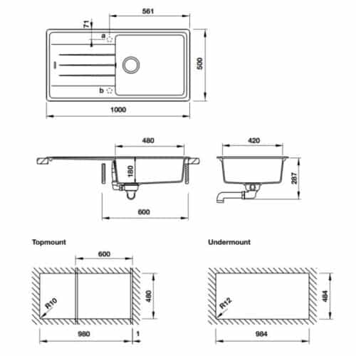 Chậu rửa bát đá 1 hố Hafele HS20-GED1S60 570.32.530