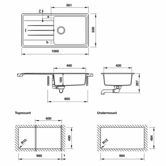 Chậu rửa bát đá 1 hố Hafele HS20-GED1S60 570.32.530