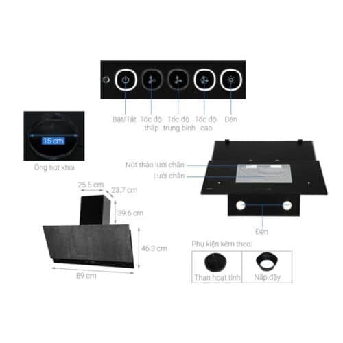 Thông số Máy hút mùi gắn tường mặt kính vân Hafele HH-WVS90A 533.86.003