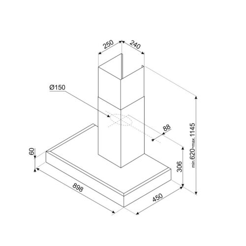 Kích thước Máy hút mùi gắn tường 90cm Hafele Smeg KAT900HXE 536.84.279