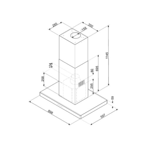 Kích thước Máy hút mùi đảo 90cm Hafele Smeg KI90XE 536.84.628