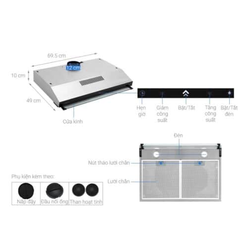 Thông số Máy hút mùi âm tủ Hafele HC-BI70B 538.86.095