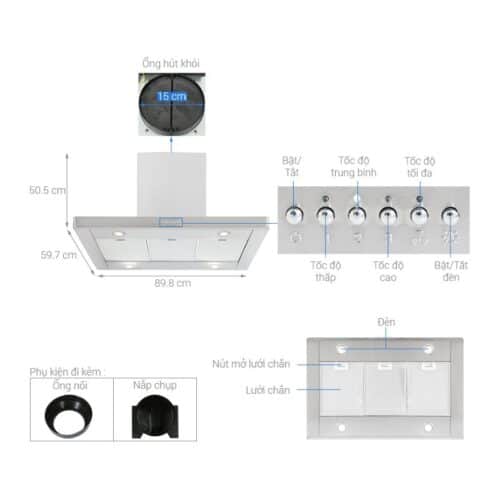 Thông số Máy hút mùi đảo 90cm Hafele Smeg KI90XE 536.84.628