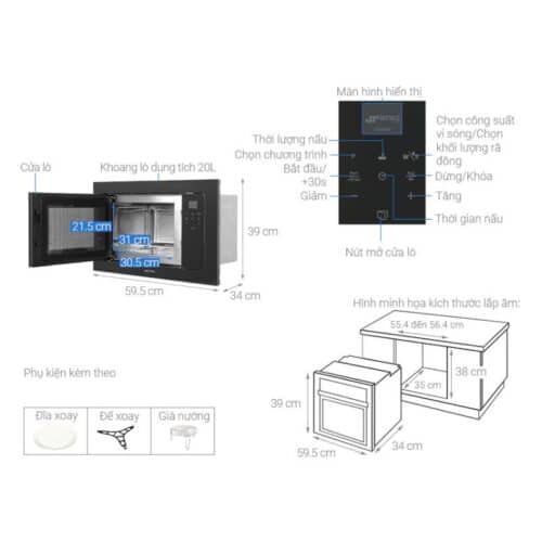 Thông số kỹ thuật lò nướng kết hợp vi sóng âm tủ Hafele FMI120N2 536.64.961