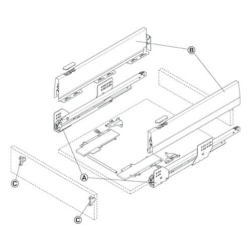 Lắp đặt Bộ ngăn kéo Hafele 513.31.335 Matrix Box P50 16/115/1200/500 mm xám đậm