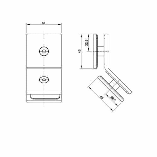 Kích thước kẹp kính 135 độ Bauma 981.77.959
