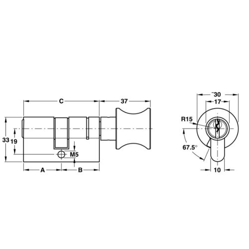 Kích thước ruột khóa 1 đầu chìa 1 đầu vặn Hafele 916.01.068, 81mm Đồng thau