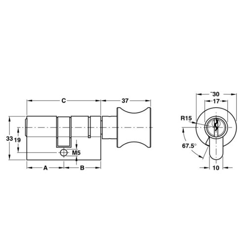 Kích thước ruột khóa 1 đầu chìa 1 đầu vặn Hafele 916.08.305, 91mm Đồng thau