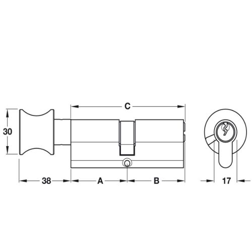 Kích thước ruột khóa 1 đầu chìa 1 đầu vặn Hafele 916.96.664, 71mm Đồng thau