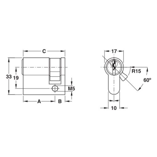 Kích thước ruột khóa 1 đầu Hafele 916.08.408, 45,5mm Đồng thau
