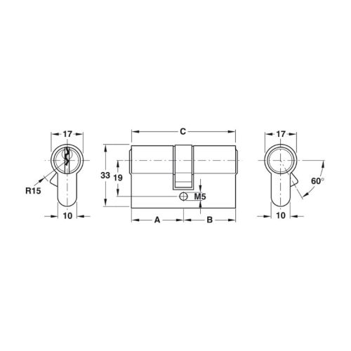 Kích thước ruột khóa cho ban công Hafele 916.96.017