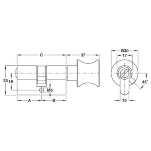 Kích thước ruột khóa cho cửa phòng vệ sinh Hafele 916.08.326