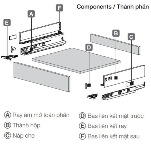 Thành phần ray hộp Hafele 552.55.316 Alto-S H80 mm màu xám đậm