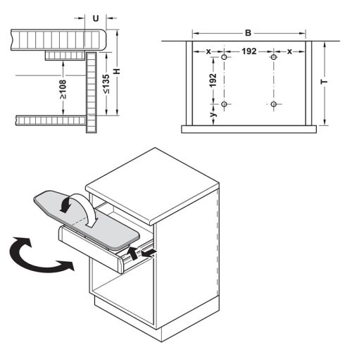 Kích thước Bàn ủi đồ Hafele 568.60.764 lắp trong ngăn kéo