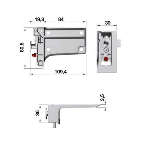 Kích thước bas treo tủ tường bên phải Hafele 290.41.920