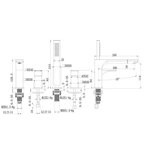 Kích thước bộ trộn bồn tắm 4 Lỗ Regal Hafele 495.61.126