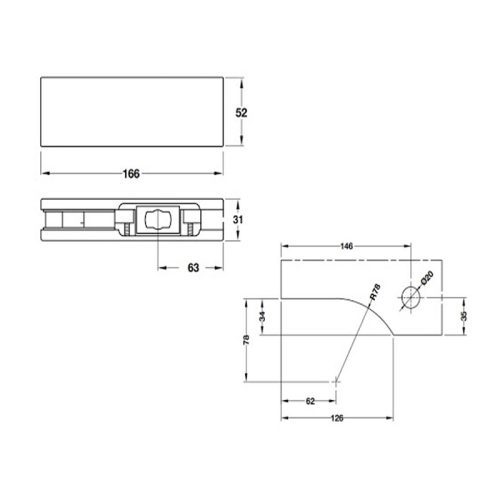 Kích thước Kẹp kính dưới inox mờ Hafele 981.50.010