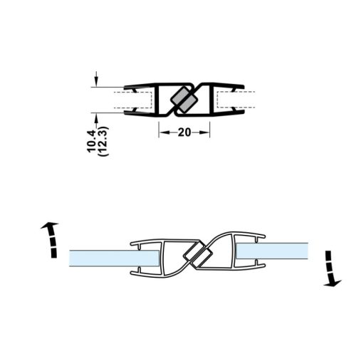 Kích thước ron cửa kính 8 - 10mm nam châm 180º Hafele 950.50.030