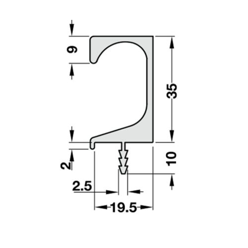 Kích thước tay nắm tủ dạng thanh nhôm Hafele 126.27.803