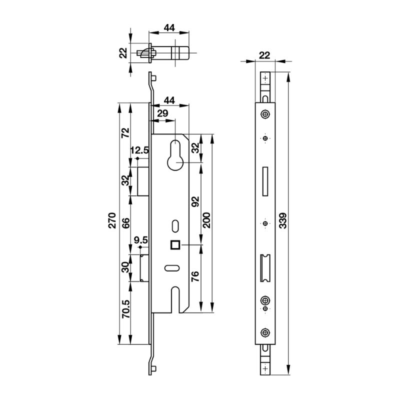 Kích thước thân khóa cửa nhôm 35mm Hafele 911.50.913 Kích thước thân khóa cửa nhôm 35mm Hafele 911.50.913