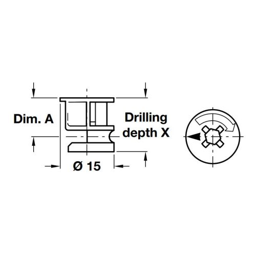 Kích thước vỏ nối Minifix 15 ván dày từ 16 Hafele 262.26.533
