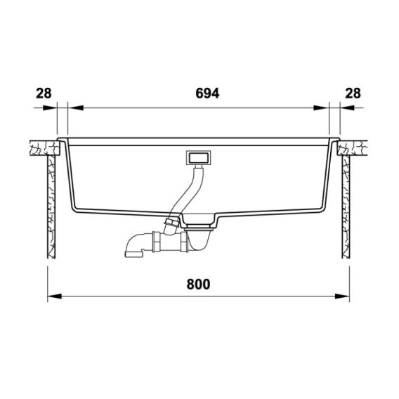 Kích thước lắp âm chậu rửa bát đá 1 hố Hafele HS20-GEN1S80 570.30.800 màu kem